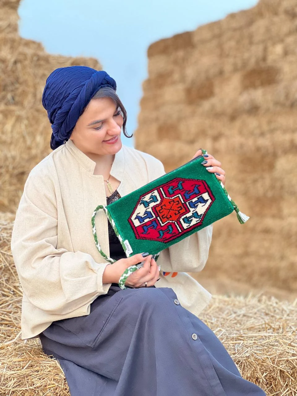 Green handwoven bag